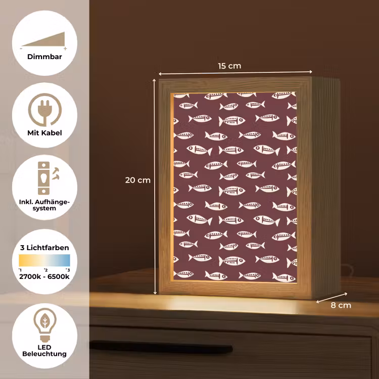 Vissen - Grafisch - Patroon - Donker Light Box met kabel (Tafellamp) klein 925 -USP_DE