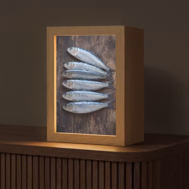 Tischlampe - Fisch – Holz – Essen - Vis - Hout - Eten Light Box met kabel (Tafellamp) klein