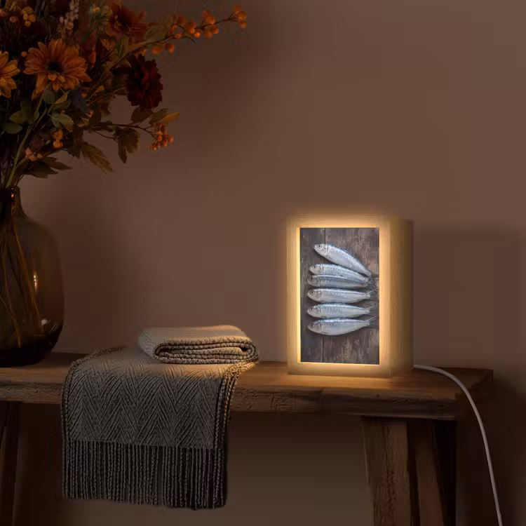 Tischlampe - Fisch – Holz – Essen - Vis - Hout - Eten Light Box met kabel (Tafellamp) klein