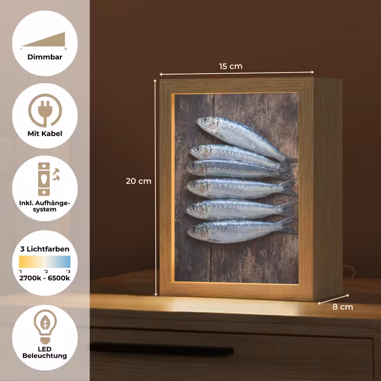 Tischlampe - Fisch – Holz – Essen - Vis - Hout - Eten Light Box met kabel (Tafellamp) klein
