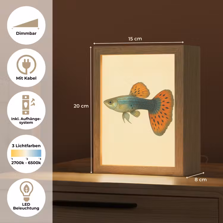 Vis - illustratie - Stippen - Oranje Light Box met kabel (Tafellamp) klein -USP_DE