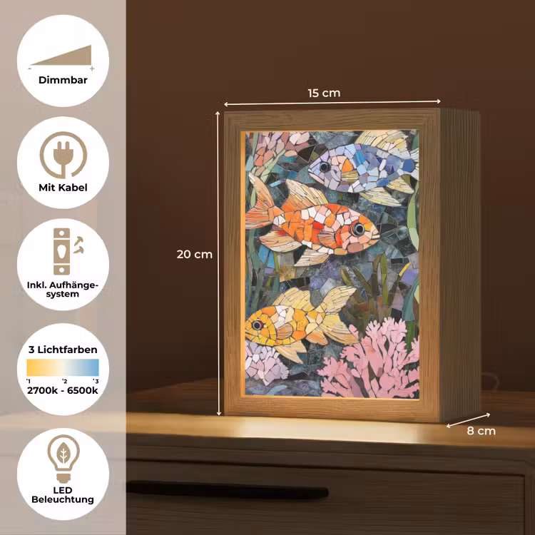 Vissen - Koraal - Zee - Mozaïek Light Box met kabel (Tafellamp) klein -USP_DE