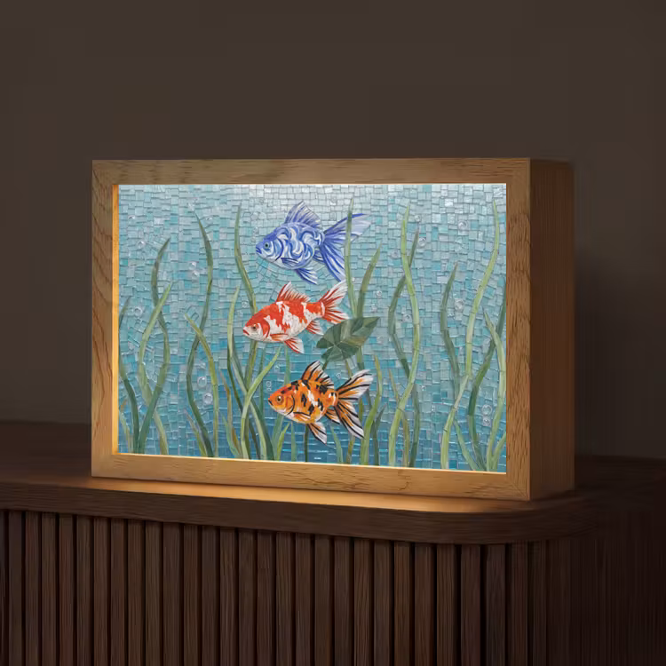 Vis - Mozaïek - Onderwater - Kleurrijk - Dieren Light Box met kabel (Tafellamp) klein -z3d_website