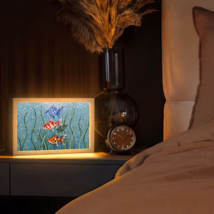 Vis - Mozaïek - Onderwater - Kleurrijk - Dieren Light Box met kabel (Tafellamp) klein -sfeer1