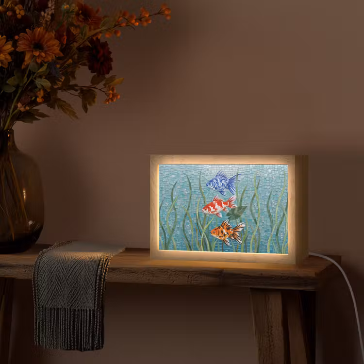 Vis - Mozaïek - Onderwater - Kleurrijk - Dieren Light Box met kabel (Tafellamp) klein -sfeer4