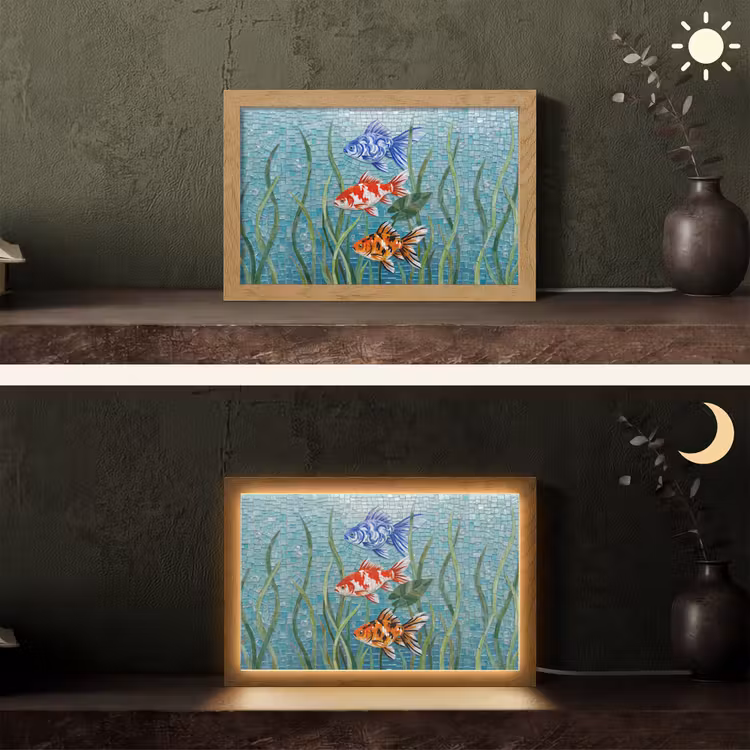 Vis - Mozaïek - Onderwater - Kleurrijk - Dieren Light Box met kabel (Tafellamp) klein -sfeer3