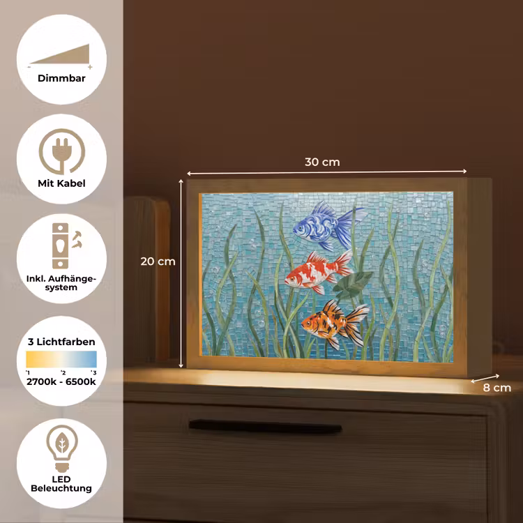 Vis - Mozaïek - Onderwater - Kleurrijk - Dieren Light Box met kabel (Tafellamp) klein -USP_DE