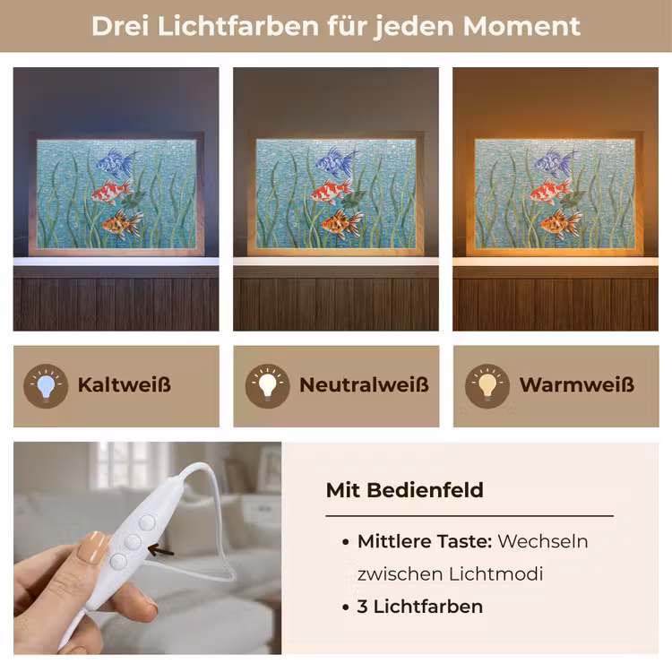 Vis - Mozaïek - Onderwater - Kleurrijk - Dieren Light Box met kabel (Tafellamp) klein -USP_lichtkleurDE
