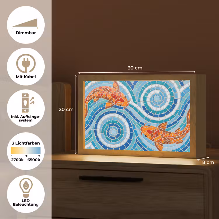 Vis - Mozaïek - Water - Decoratief - Blauw Light Box met kabel (Tafellamp) klein -USP_DE