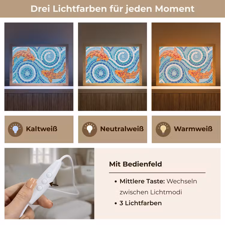 Vis - Mozaïek - Water - Decoratief - Blauw Light Box met kabel (Tafellamp) klein -USP_lichtkleurDE