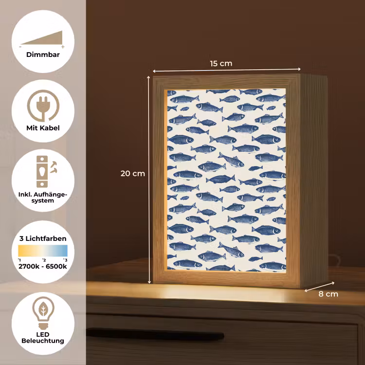 Vissen - Patroon - Blauw - Wit Light Box met kabel (Tafellamp) klein 925 -USP_DE