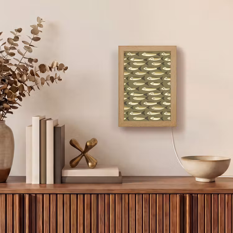 Vis - Patroon - Groen Light Box met kabel (Tafellamp) klein 925 -sfeer2