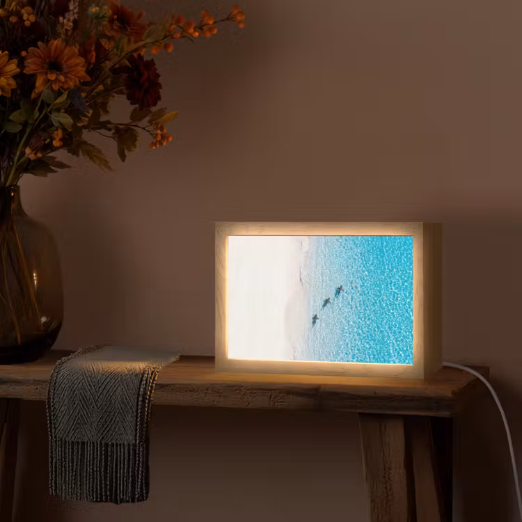 Vis - Oceaan - Strand - Turquoise - Natuur Light Box met kabel (Tafellamp) klein -sfeer4