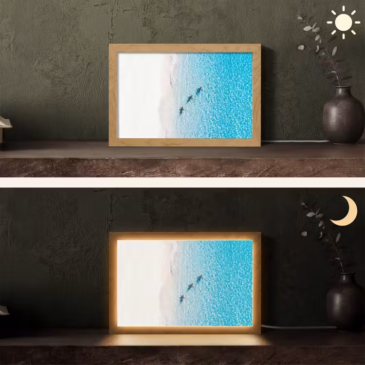 Vis - Oceaan - Strand - Turquoise - Natuur Light Box met kabel (Tafellamp) klein -sfeer3