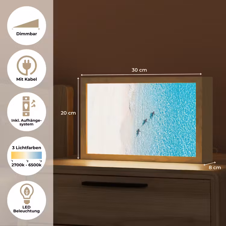 Vis - Oceaan - Strand - Turquoise - Natuur Light Box met kabel (Tafellamp) klein -USP_DE