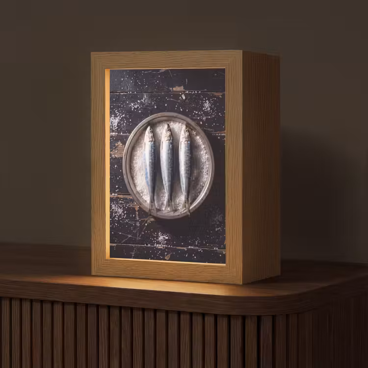 Tischlampe - Fisch – Salz – Essen - Vis - Zout - Eten Light Box met kabel (Tafellamp) klein