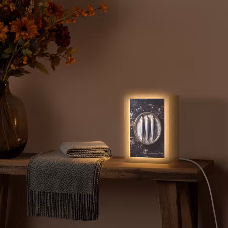 Tischlampe - Fisch – Salz – Essen - Vis - Zout - Eten Light Box met kabel (Tafellamp) klein
