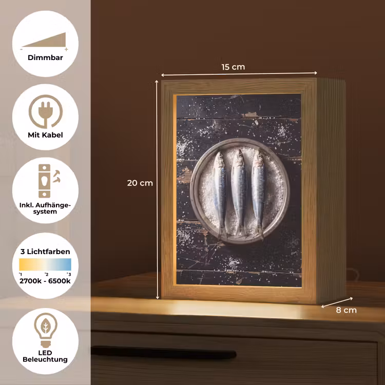Tischlampe - Fisch – Salz – Essen - Vis - Zout - Eten Light Box met kabel (Tafellamp) klein