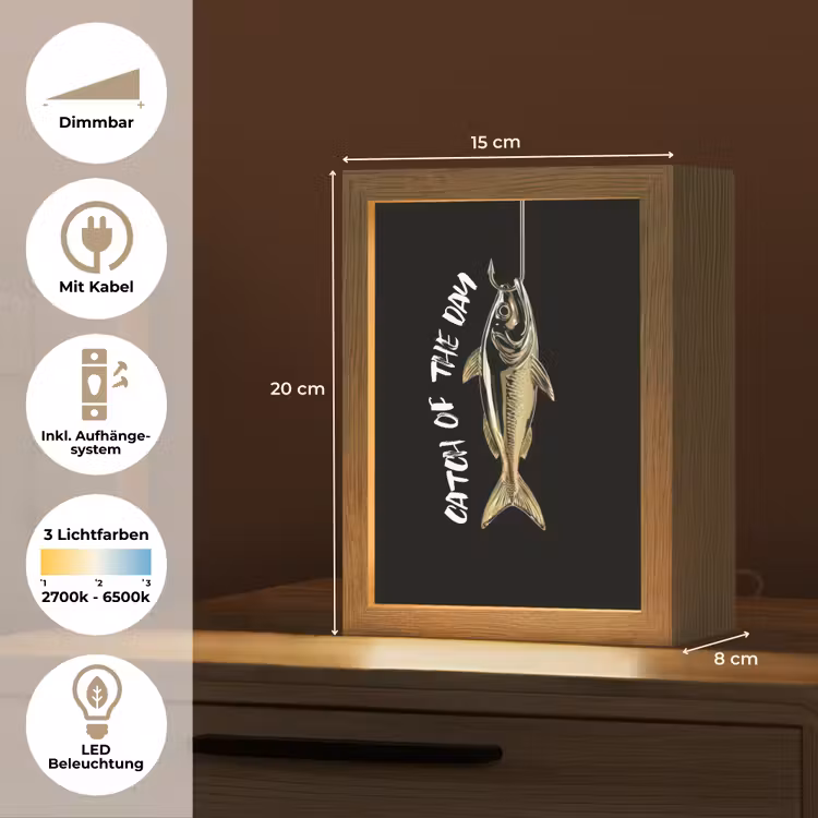 Vis - Zwart - Goud - Tekst Light Box met kabel (Tafellamp) klein -USP_DE