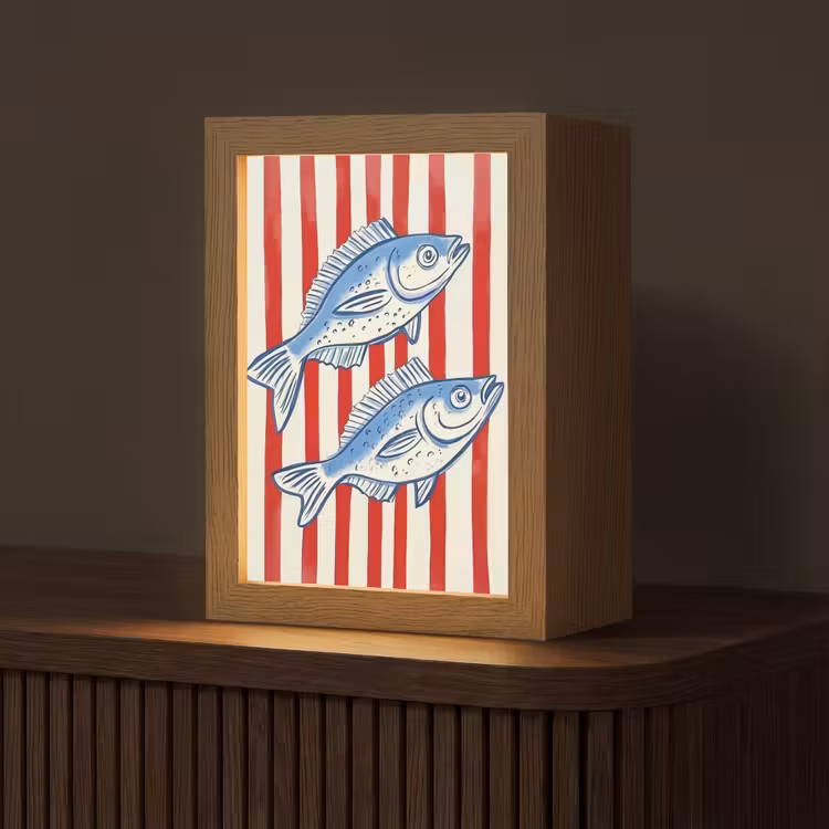 Vissen - Verticale strepen - Blauw - Rood Light Box met kabel (Tafellamp) klein -z3d_website