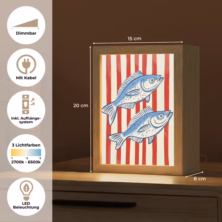 Vissen - Verticale strepen - Blauw - Rood Light Box met kabel (Tafellamp) klein -USP_DE