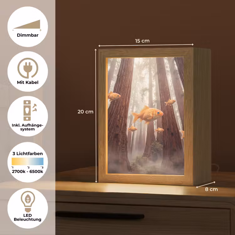 Tischlampe - Fisch – Wald – Fantasie - Vis - Bos - Fantasie Light Box met kabel (Tafellamp) klein