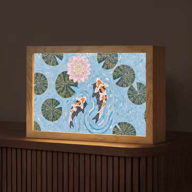 Vis - Water - Natuur - Mozaïek - Blauw Light Box met kabel (Tafellamp) klein -z3d_website
