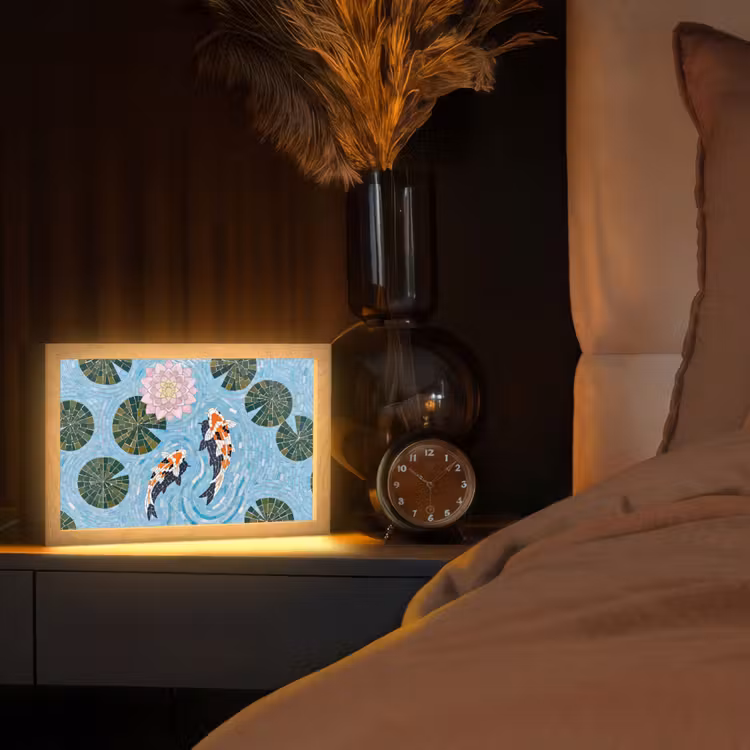 Vis - Water - Natuur - Mozaïek - Blauw Light Box met kabel (Tafellamp) klein -sfeer1