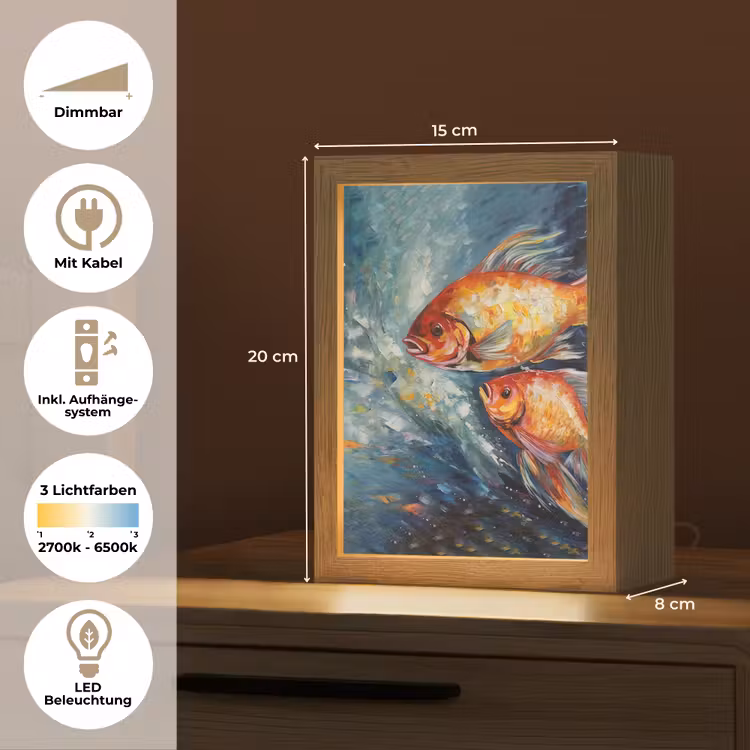 Vissen - Water - Dieren - Kunst - Olieverf Light Box met kabel (Tafellamp) klein -USP_DE