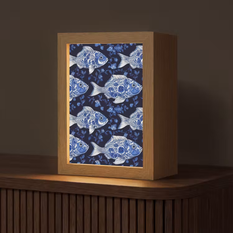 Vissen - Bloemen - Blauw Light Box met kabel (Tafellamp) klein 925 -z3d_website