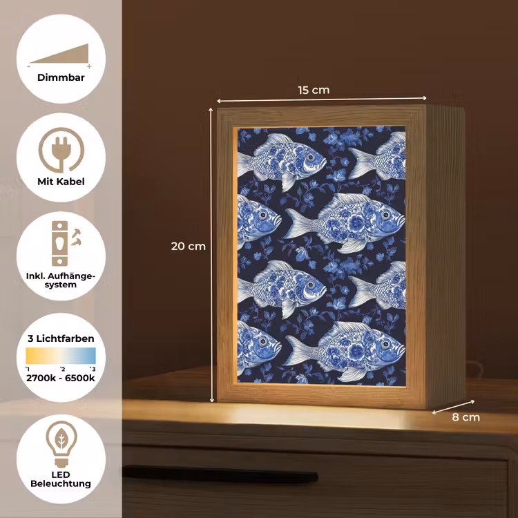 Vissen - Bloemen - Blauw Light Box met kabel (Tafellamp) klein 925 -USP_DE