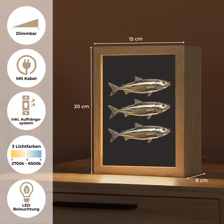 Vissen - Goud - Zwart Light Box met kabel (Tafellamp) klein -USP_DE