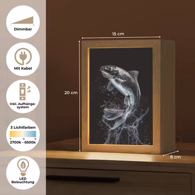 Vis - Koi - Zwart - Water Light Box met kabel (Tafellamp) klein -USP_DE