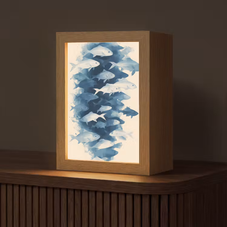 Vissen - Minimalistisch - Blauw Light Box met kabel (Tafellamp) klein -z3d_website