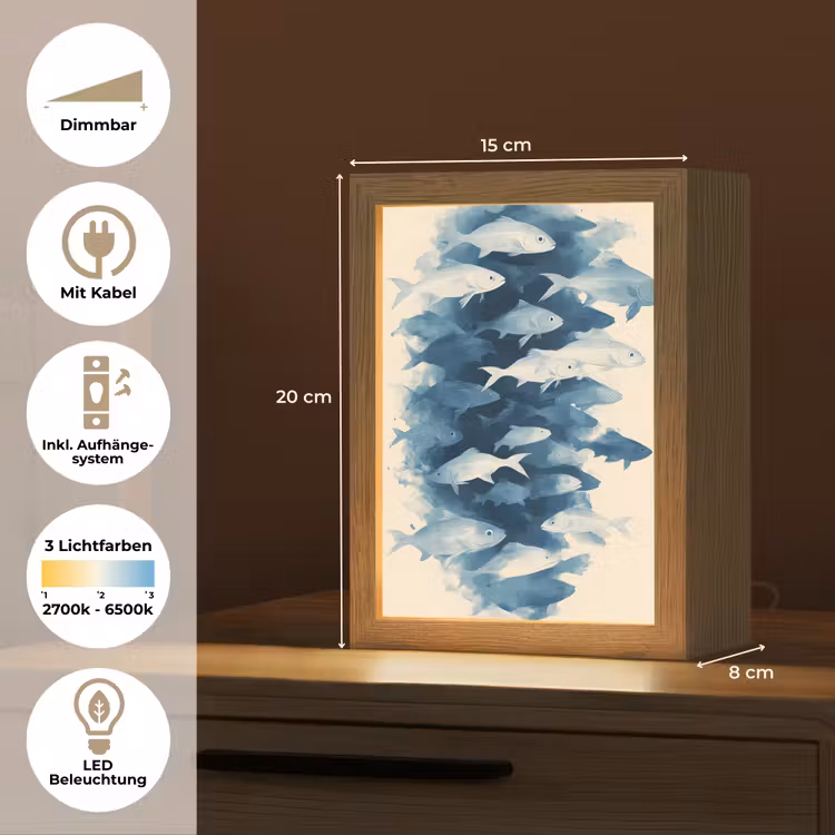 Vissen - Minimalistisch - Blauw Light Box met kabel (Tafellamp) klein -USP_DE