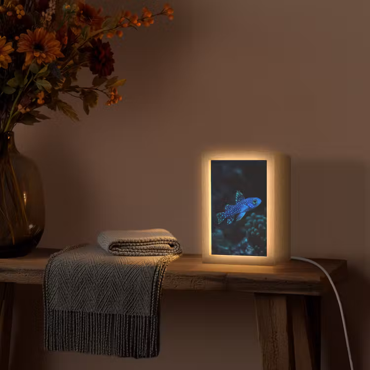 Vis - Stippen - Koraal - Blauw Light Box met kabel (Tafellamp) klein -sfeer4