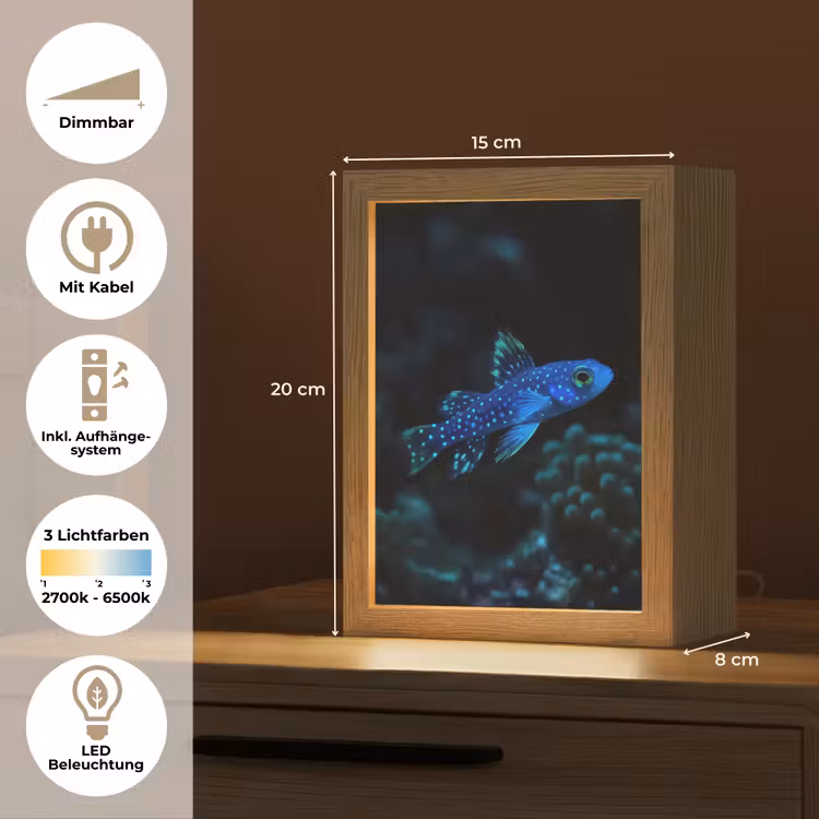Vis - Stippen - Koraal - Blauw Light Box met kabel (Tafellamp) klein -USP_DE