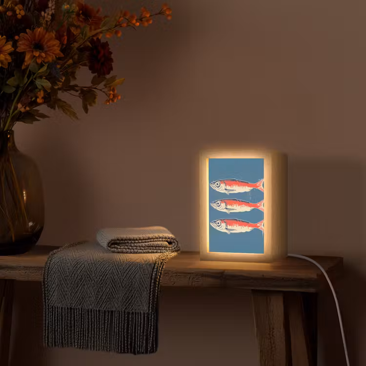 Vissen - Rood - Blauw Light Box met kabel (Tafellamp) klein -sfeer4