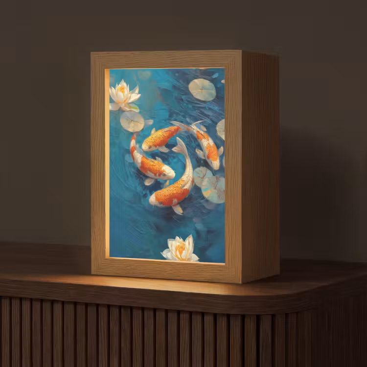 Vissen - Waterlelies - Oranje - Water Light Box met kabel (Tafellamp) klein -z3d_website