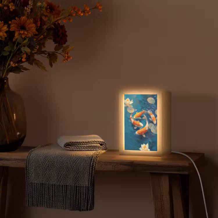 Vissen - Waterlelies - Oranje - Water Light Box met kabel (Tafellamp) klein -sfeer4