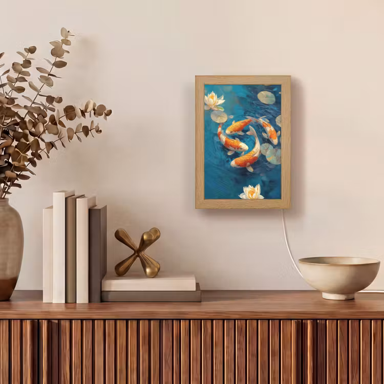 Vissen - Waterlelies - Oranje - Water Light Box met kabel (Tafellamp) klein -sfeer2