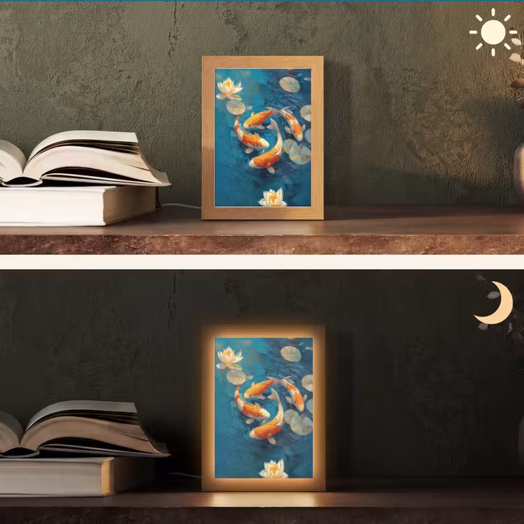 Vissen - Waterlelies - Oranje - Water Light Box met kabel (Tafellamp) klein -sfeer3