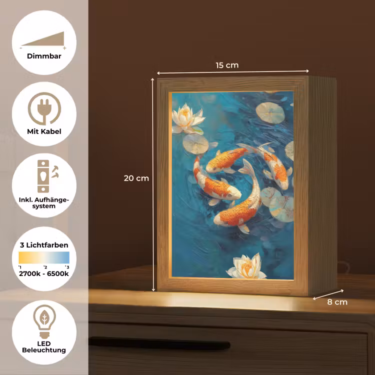 Vissen - Waterlelies - Oranje - Water Light Box met kabel (Tafellamp) klein -USP_DE