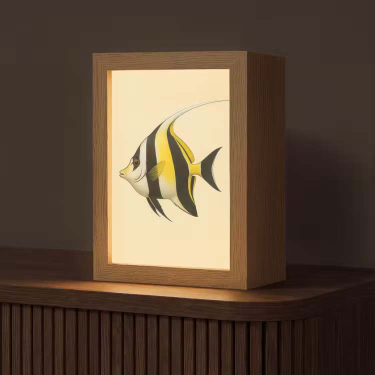 Vis - Sierlijk - Rugvin - Geel Light Box met kabel (Tafellamp) klein -z3d_website