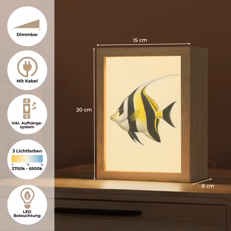 Vis - Sierlijk - Rugvin - Geel Light Box met kabel (Tafellamp) klein -USP_DE