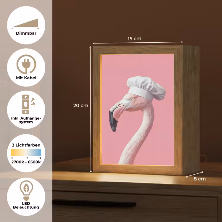 Flamingo - Roze - Koksmuts - Vogel Light Box met kabel (Tafellamp) klein -USP_DE