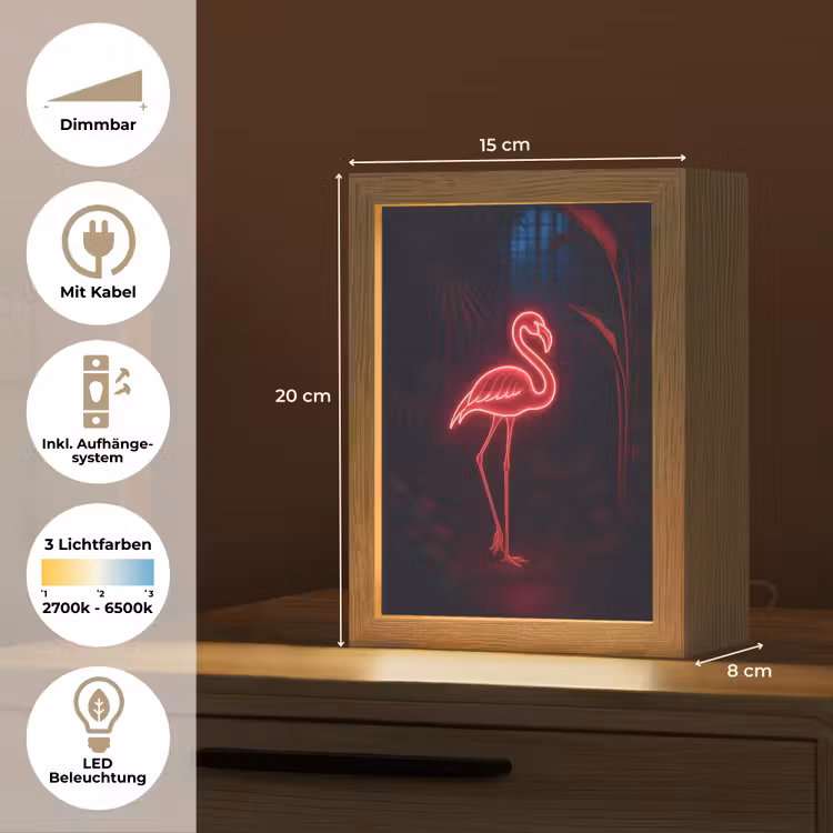 Flamingo - Roze - Neon - Licht Light Box met kabel (Tafellamp) klein -USP_DE