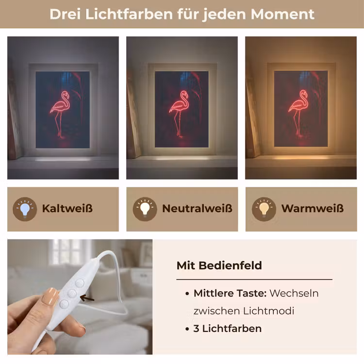 Flamingo - Roze - Neon - Licht Light Box met kabel (Tafellamp) klein -USP_lichtkleurDE