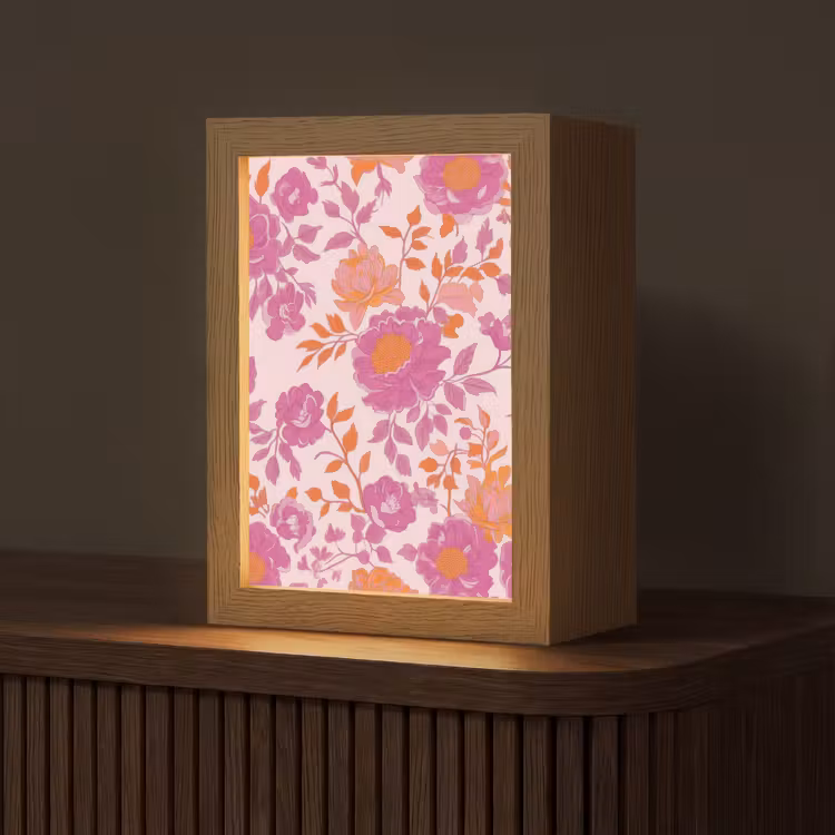 Bloemenpatroon - Roze - Oranje - Bloemen Light Box met kabel (Tafellamp) klein -z3d_website