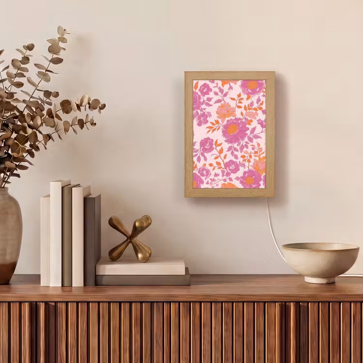 Bloemenpatroon - Roze - Oranje - Bloemen Light Box met kabel (Tafellamp) klein -sfeer2